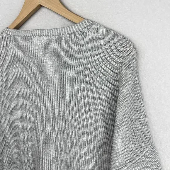 EILEEN FISHER Sweater XL Organic Cotton Shaker Knit Stitch Dolman Sleeve Gray - Picture 9 of 14